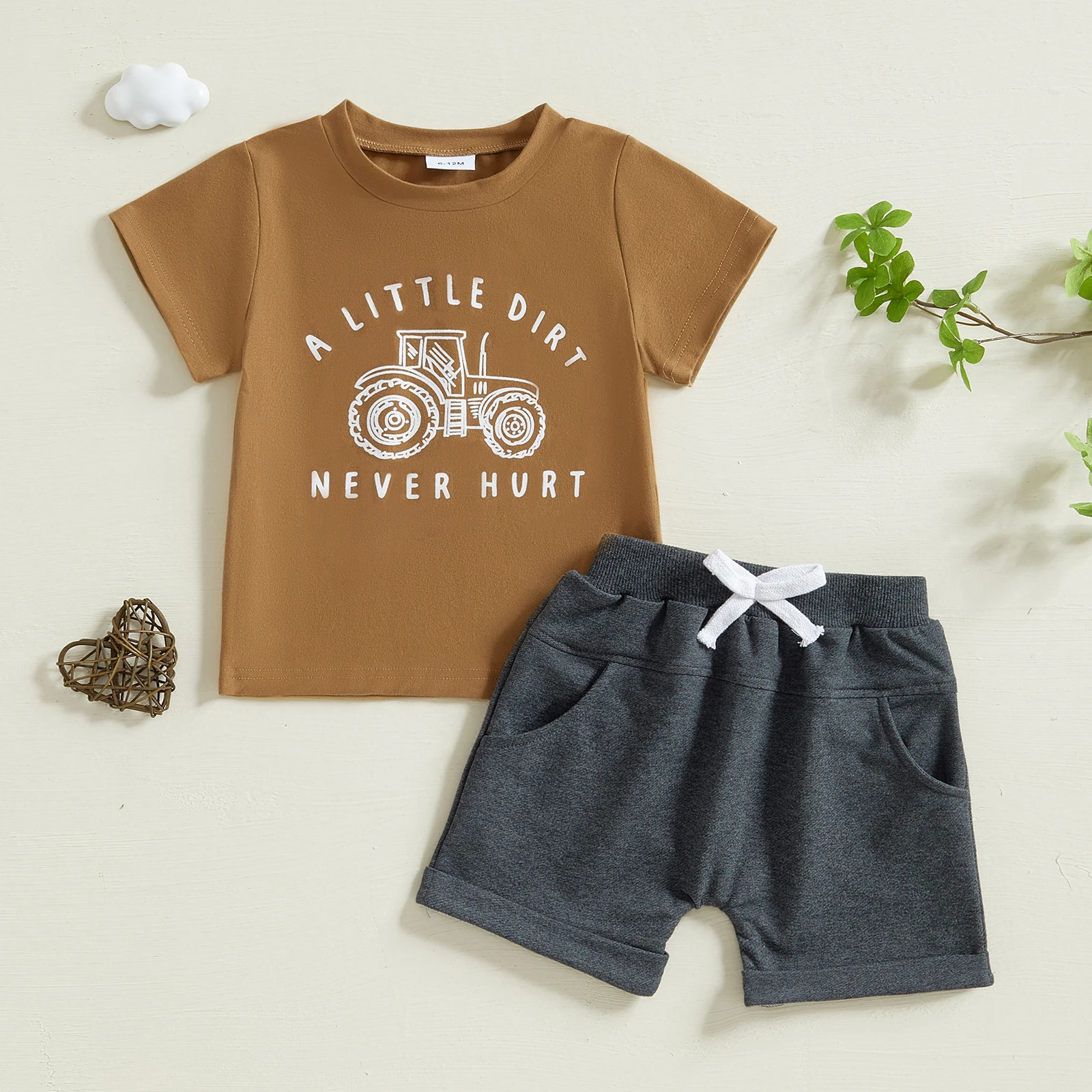FOCUSNORM 0-4Y Infant Baby Boys Summer Casual Clothes Sets 5 Colors Cartoon Letter Print Short Sleeve T Shirts Solid Shorts