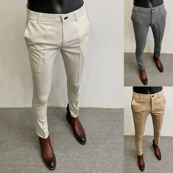 Men Suit Pants Dress Pantalone Hombre Stretch Slim Formal Trousers Calça Masculina Solid Color Casual Pants Fashion Men Clothing 2
