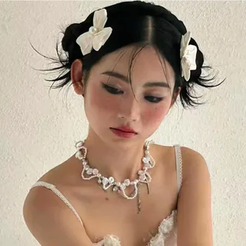 قلادة سلسلة غير منتظمة من اللؤلؤ واللون الفضي للنساء ، حلوة وباردة ، نمط التوابل ، شخصية ، موضة جديدة 5