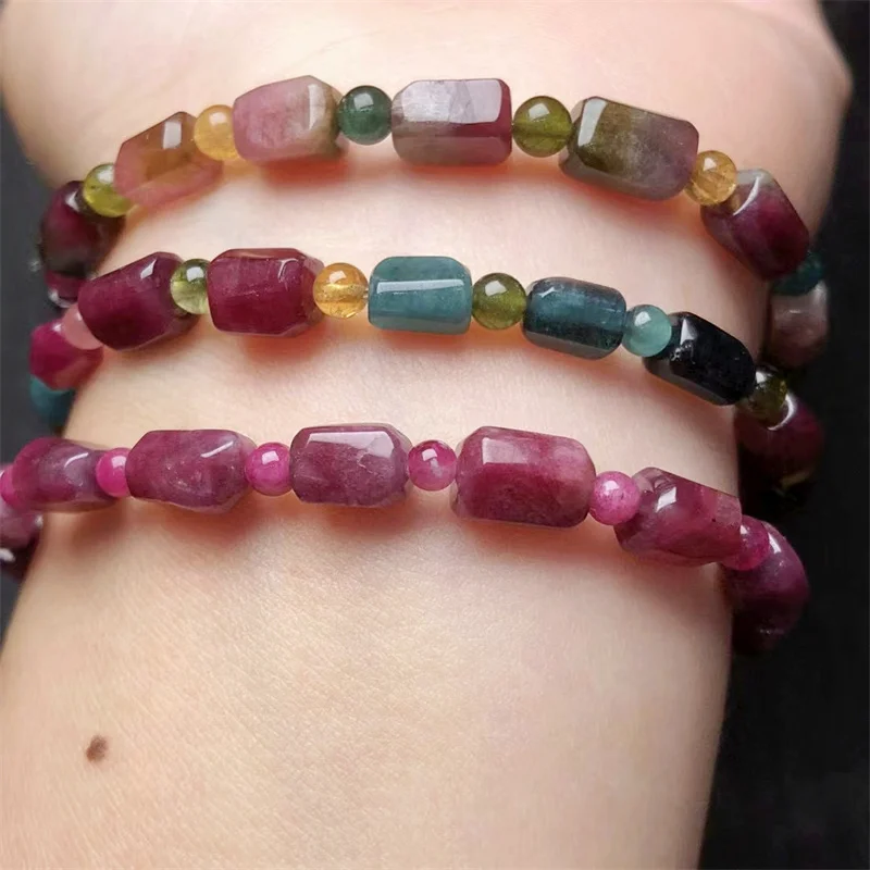 

Natural Freeform Tourmaline Bracelet String Charms Handmade Fortune Energy Bangle Mineral Woman Amulet Jewelry Gift 1PCS