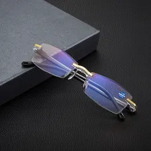 New Men Women Rimless Reading Glasses Anti Blue Light Bifocal Far Near Magnification Eyewear Presbyopic Glasses +150 +200 