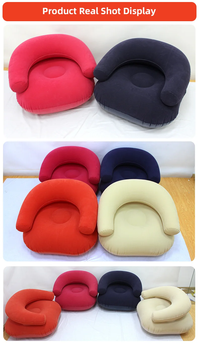 Inflatable Lazy Sofa U-shaped Flocking with Armrests, Backrest Seat Outdoor Pvc Indoor Portable Single Inflatable Sofa