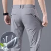 Quick-drying Ultra-thin Men's Casual Pants Summer Solid Color Highly Elastic Soft Ice Silk Slim Business Straight Trousers Black