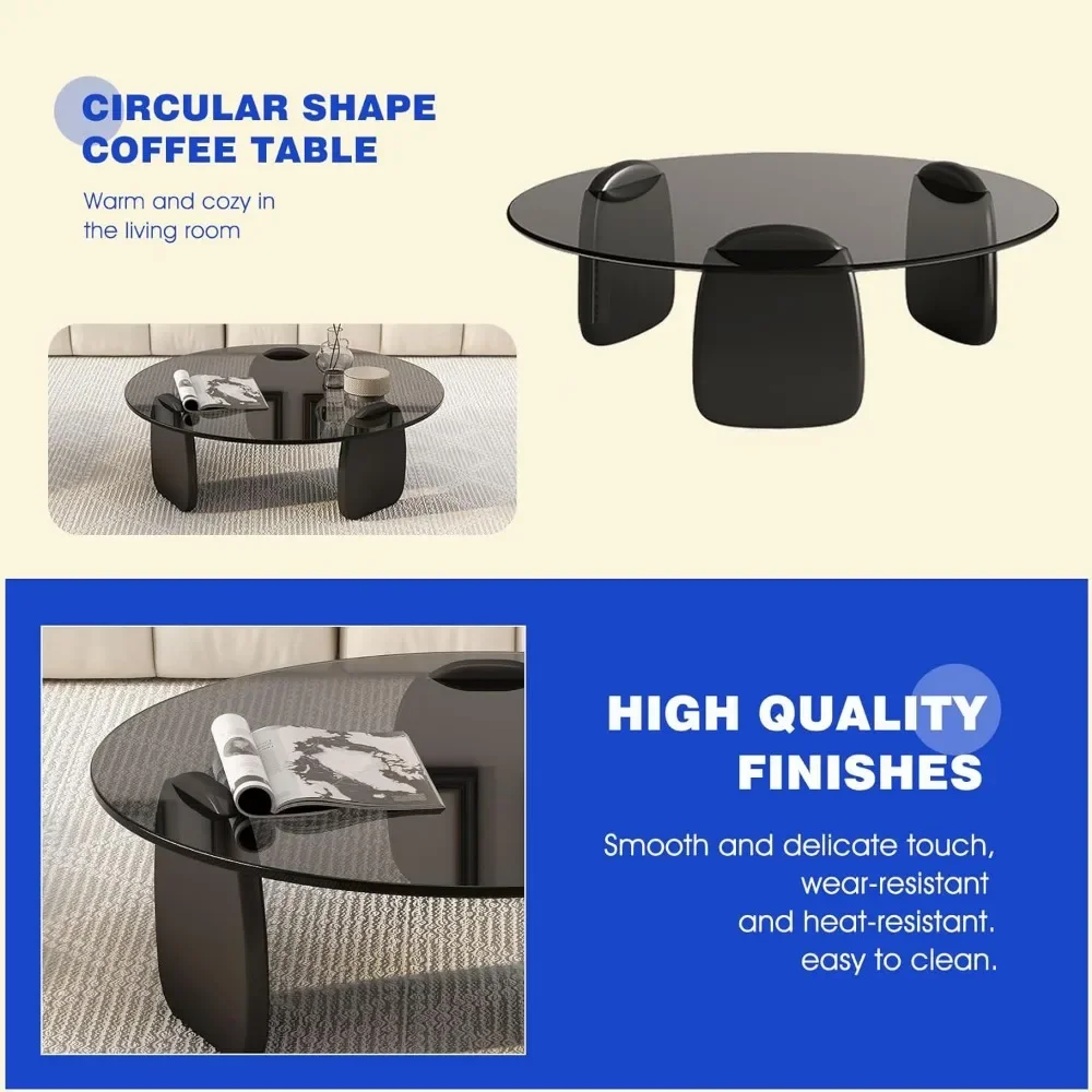 Coffee Tables, Glass Coffee Tables for Living Room Accent Coffee Side Tea Table with Natural Wood Frame 6