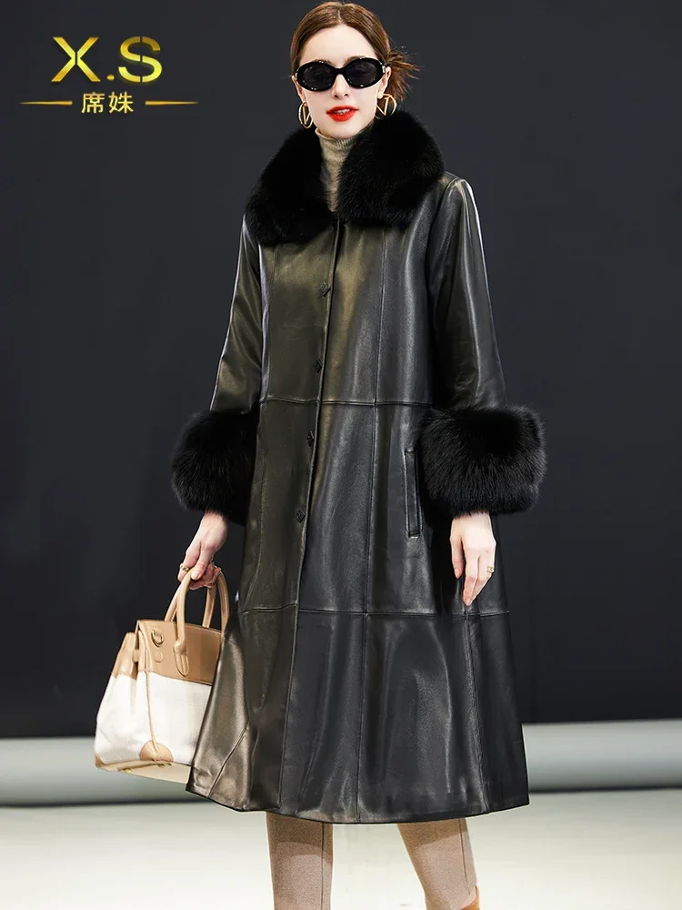 Tajiyane Genuine Sheepskin Leather Jacket Women Winter Long Down