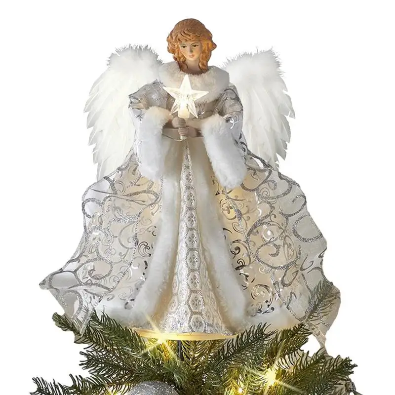 

Рождественская елка, ангел, Топпер, ангел, украшения для рождественской елки с гирляндой, белый ангел, домашнее украшение для рождественской елки