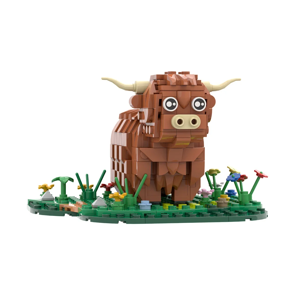 MOC Highland Cattle Bausteine Kit Realistische Tier Schottische Kuh Kyloe Spielzeug Bauernhof Ziegel Rinder Erwachsene Mädchen