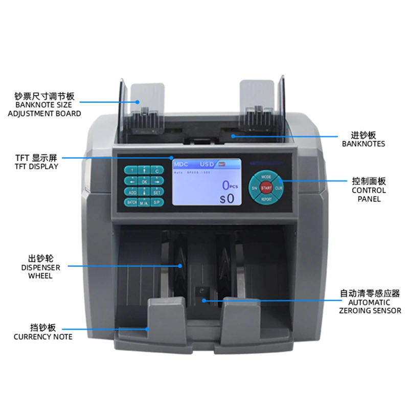 2 CIS 믹스 값 카운터 정렬 및 고정밀 지능형 가짜 돈 감지기로 감지 기계