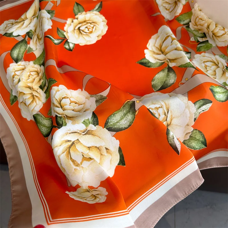 Women Printing Elegance 70X70cm Silk Scarf Spring Summer New Lady Hijab Hairband Soft Headband Ribbon Kerchief Mom Foulard Gift 6