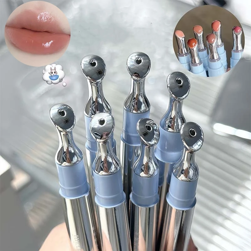 Raspberry Pink Mirror Water Lip Gloss Serum Lip Glaze Oil Plumping Lipstick Moisturizer Non-sticky Makeup with Metal Brush Head