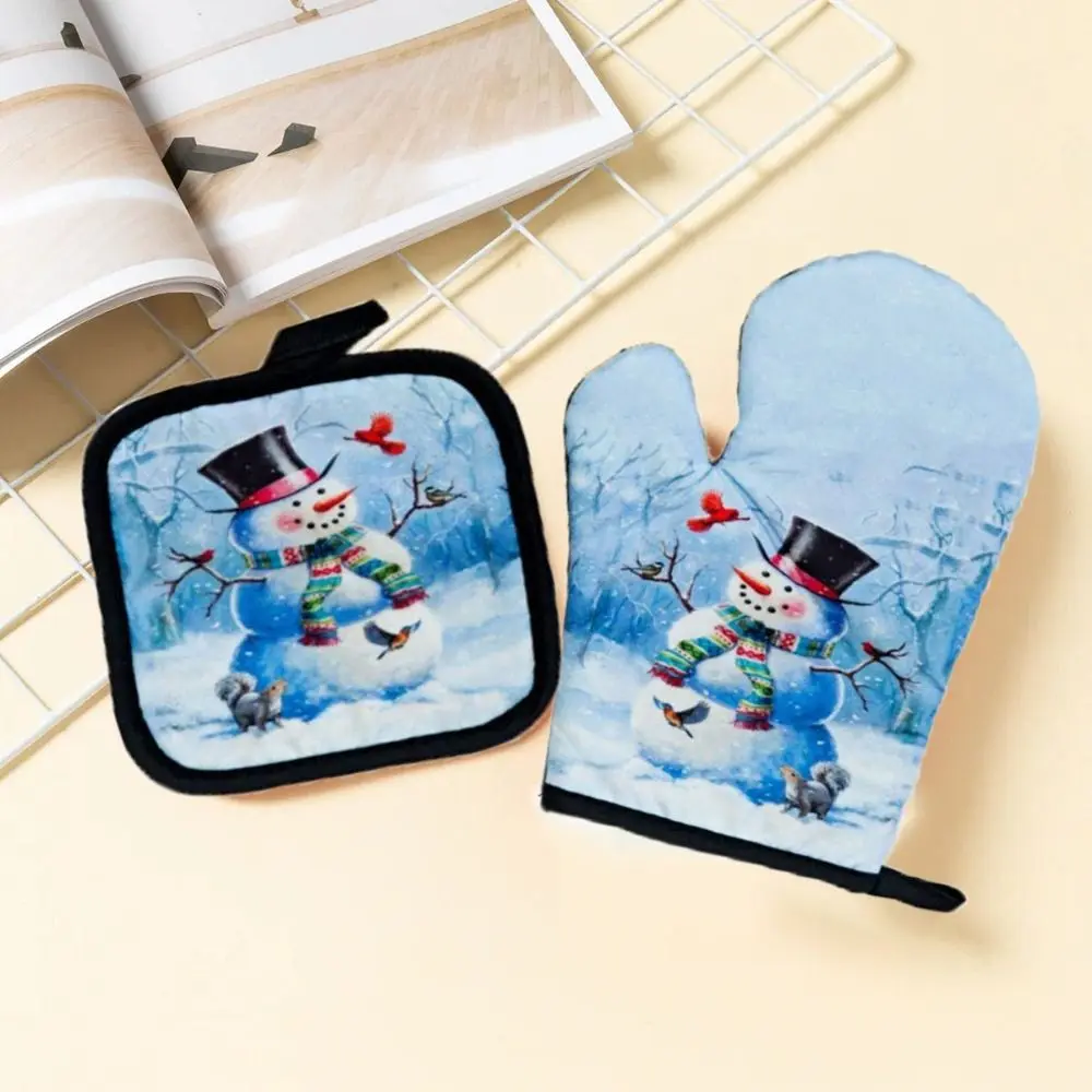 2pc/set Anti-Heat Christmas Microwave Glove Potholder Thickening Printing Christmas Oven Mitts Insulation Insulation Pad Baking silicone oven mitts kitchen gloves silicone oven gloves cotton pot holders