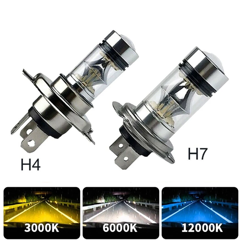 2Pcs H7 H4 Super Bright 100W LED Headlight Fog DRL Bulbs High/Low Beam 6000K White H8 H9 H11 9005 9006 Lamps For Car 12V 4300K