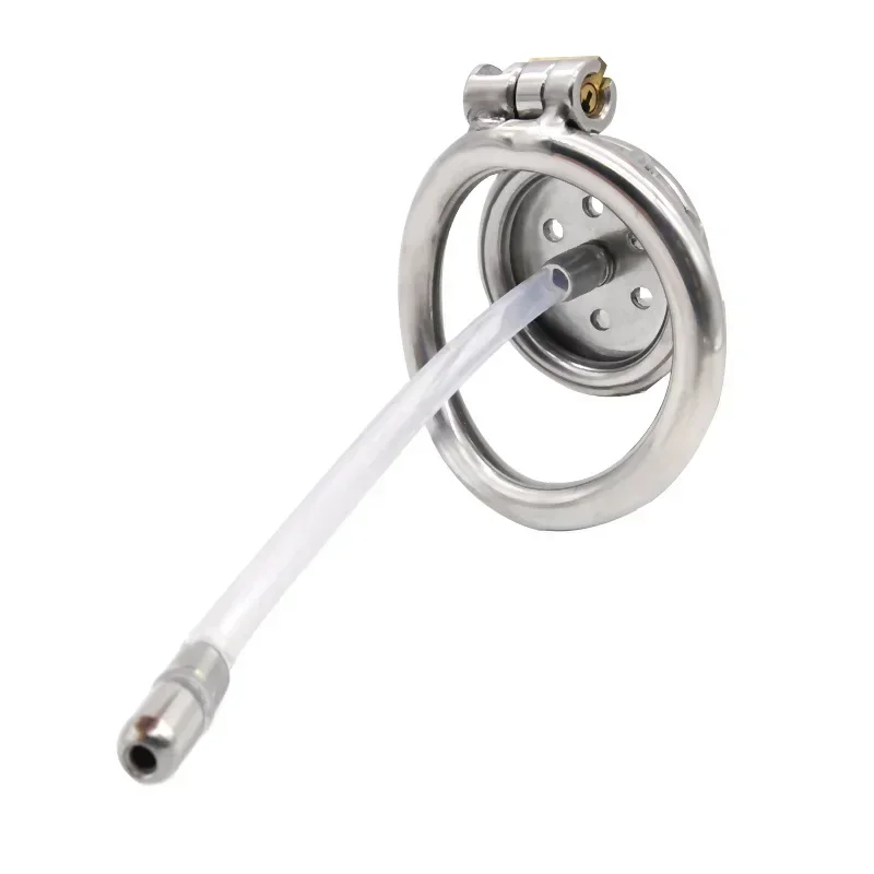 Penis Chastity Cage Male Chastity Device Flat Round Hole Metal Chastity Lock Cock Cage Urethra Catheter Penis Ring Bondage Belt Sex Toys For Men Gay