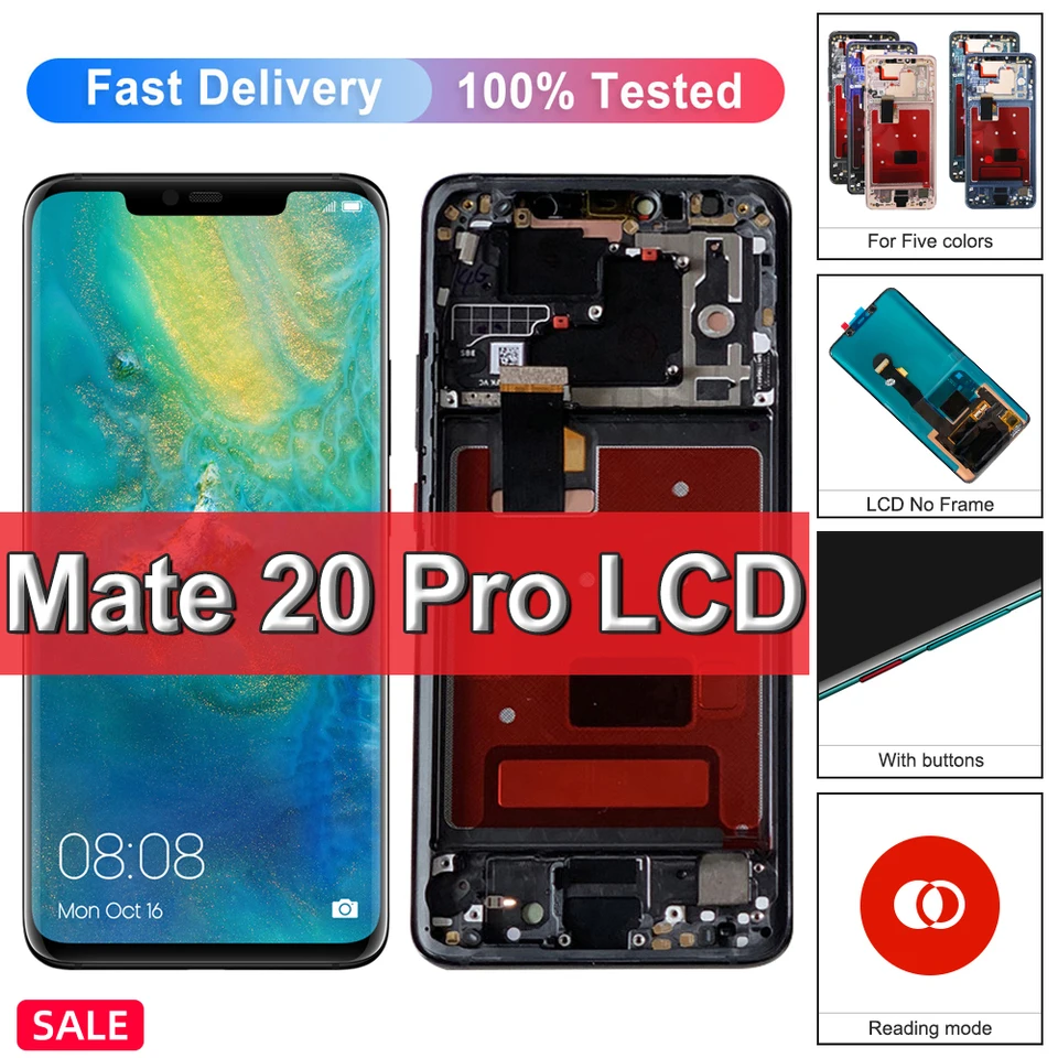 Amoled Mate 20 Pro Display Screen with Fingerprint, for Huawei