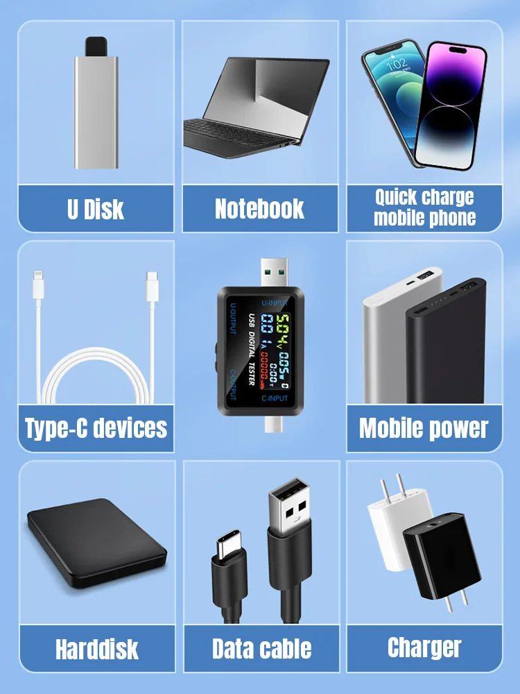 USB 전원 계량기 전류 전압 저항계, 실시간 모니터링 충전기, 충전 케이블, 전자 전력 테스터, DC4.5 V 36V