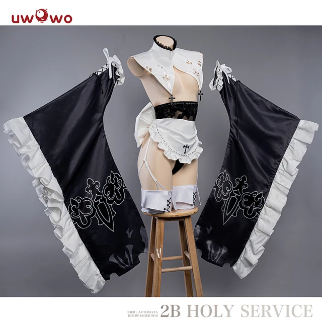Only XL UWOWO Nier Automata Yorha 2B Cosplay Costume Nun Sister Outfit Dress UWOWO DISHWASHER1910