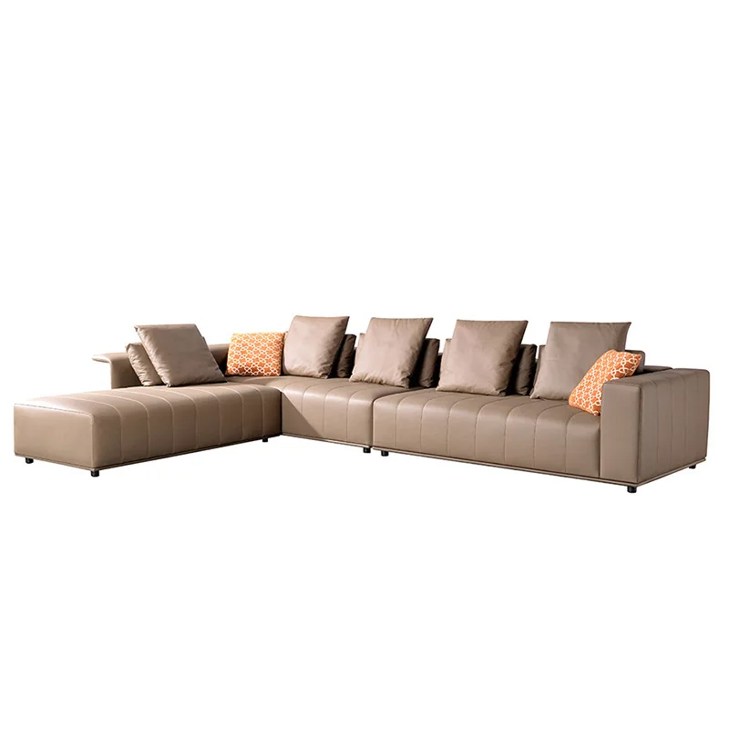 Folding sofa bed Italian minimalist piano key sofa top layer cowhide sofa light luxury net celebrity living room combination chaise corner