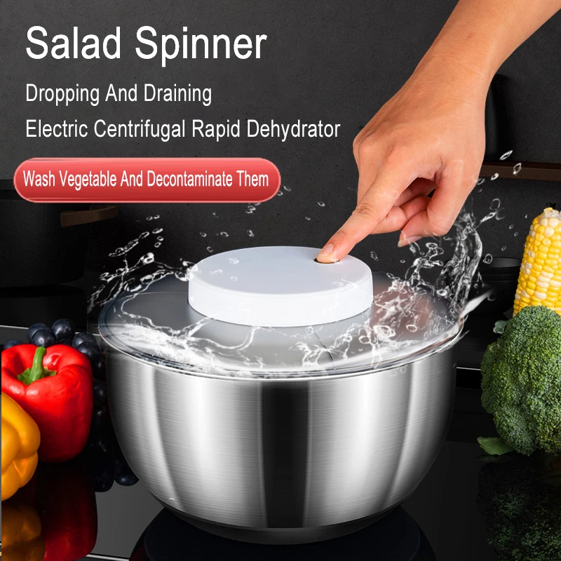 AutomaticElectricSaladSpinnerFoodStrainersSaladMakingToolMultifunctionalVegetable