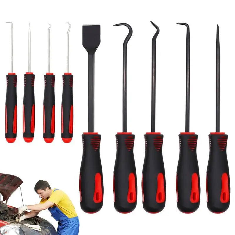 

Car Screwdriver Set Set Of 9 Automotive Pick O-Ring Seal Tools With Rubber Handles Mini Hooks Puller Remover Screwdriver For Car