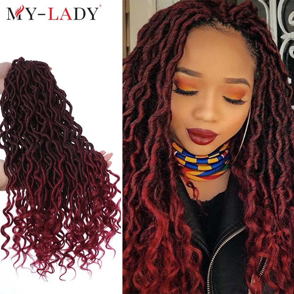 My-Lady 20inches Synthetic Faux Locs Curly Ombre Soft Hand Make Braids Hair Extensions Dreadlocks Goddess For African Woman