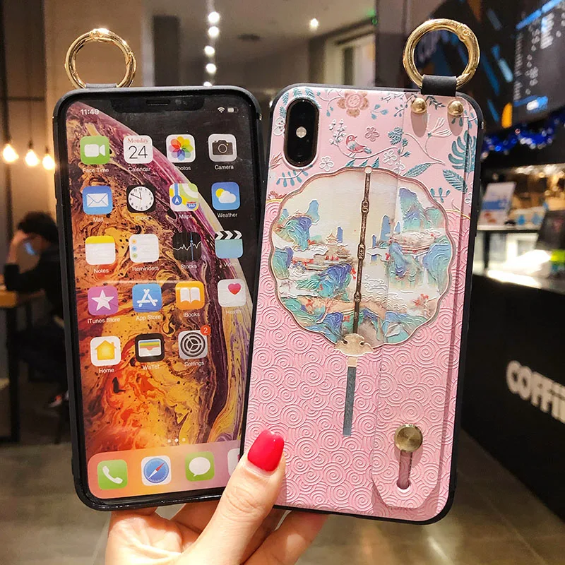 Chinese Style Circular Fan Wrist Strap Phone Case