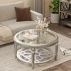 Round Coffee Table, MDF Sofa Table with Storage Open Shelf, Double-Tempered Glass Living Room Table, End Table for Livin 1