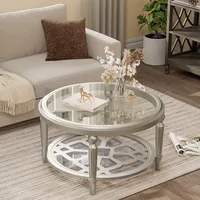 Round Coffee Table, MDF Sofa Table with Storage Open Shelf, Double-Tempered Glass Living Room Table, End Table for Livin 1