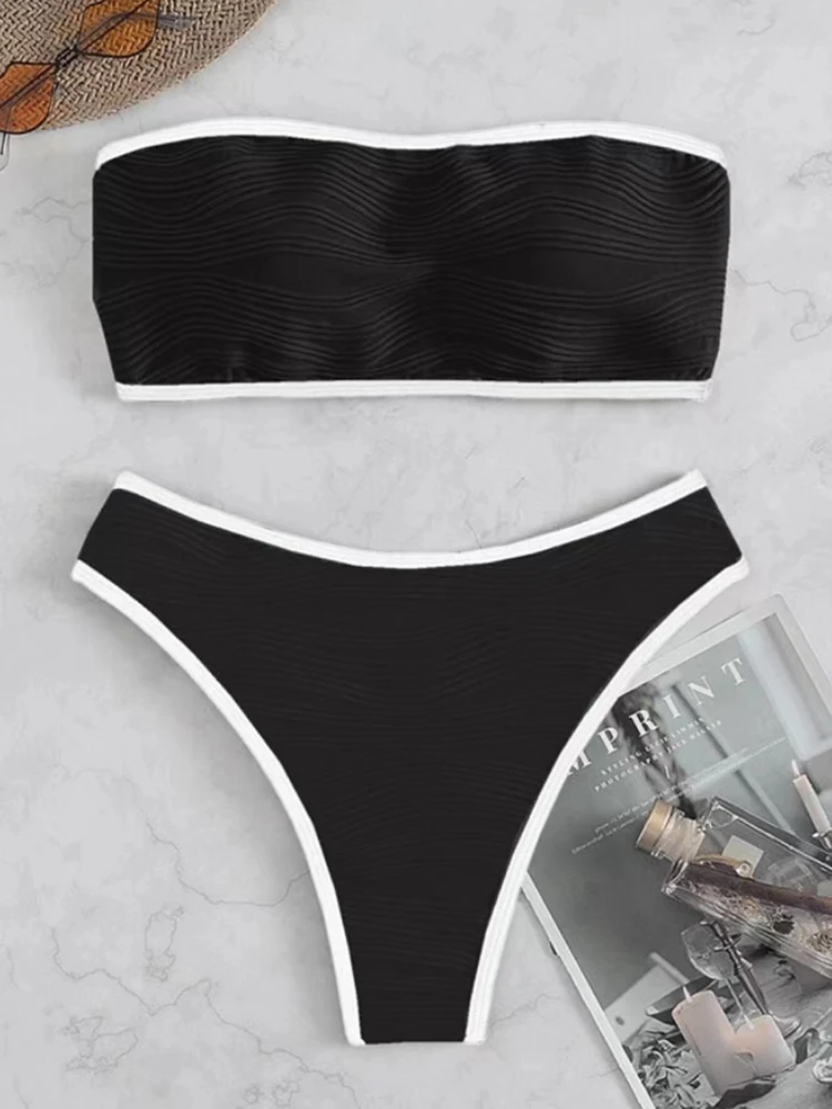 Bikini Sexy femmes maillot de bain 2023 nouveau solide Bandeau Bikinis ensemble string maillots de bain été Biquini 2 pièces maillot de bain plage_voghion.com