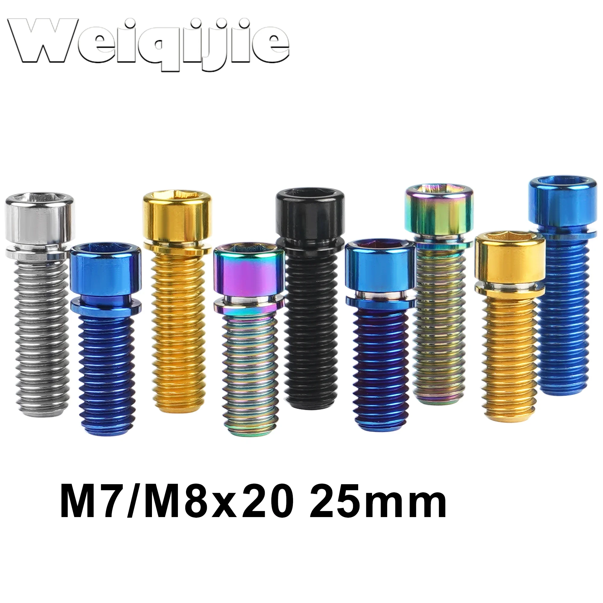 Weiqijie Titânio Parafuso de Titânio m7 M8x20 25 mm Parafuso Hexágono com Arruela para Bicicleta Guiador Haste