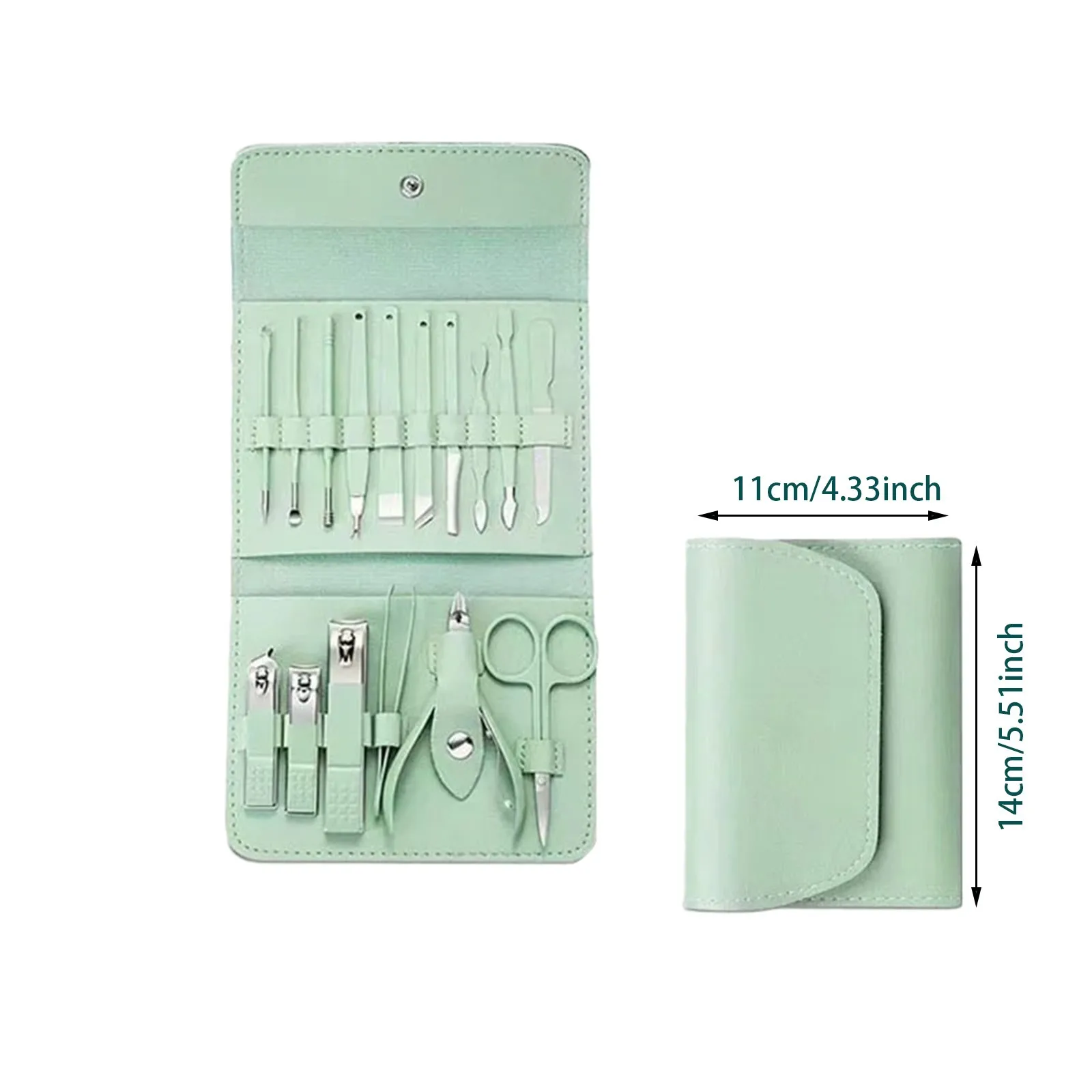 alt="A 16 Piece Nail Tools Clipper Set with a Matcha Green Nail Clipper and Pedicure Knife.