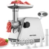 AIRMSEN Stainless Steel Meat Grinder, Electric 3 in 1 Meat Mincer with 2 Blades & 3 Plates, Sausage & Kubbe Maker Kit, Fixed Loc 1