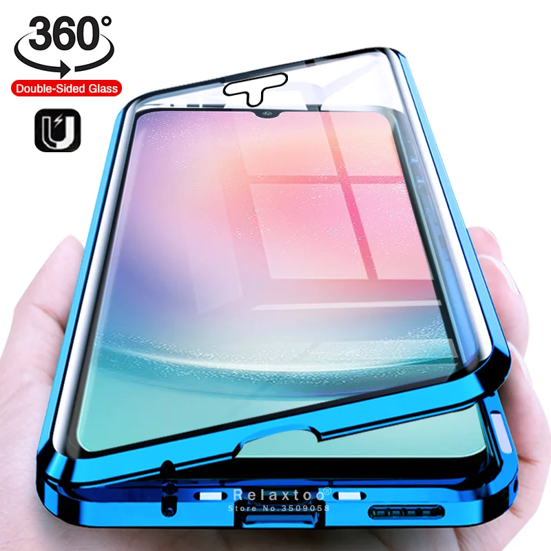 

Магнитный чехол-книжка с рамкой 360 ° для Samsung Galaxy A24 4G A 24 SM-A245F 6,5 дюйма, двухсторонний чехол из закаленного стекла