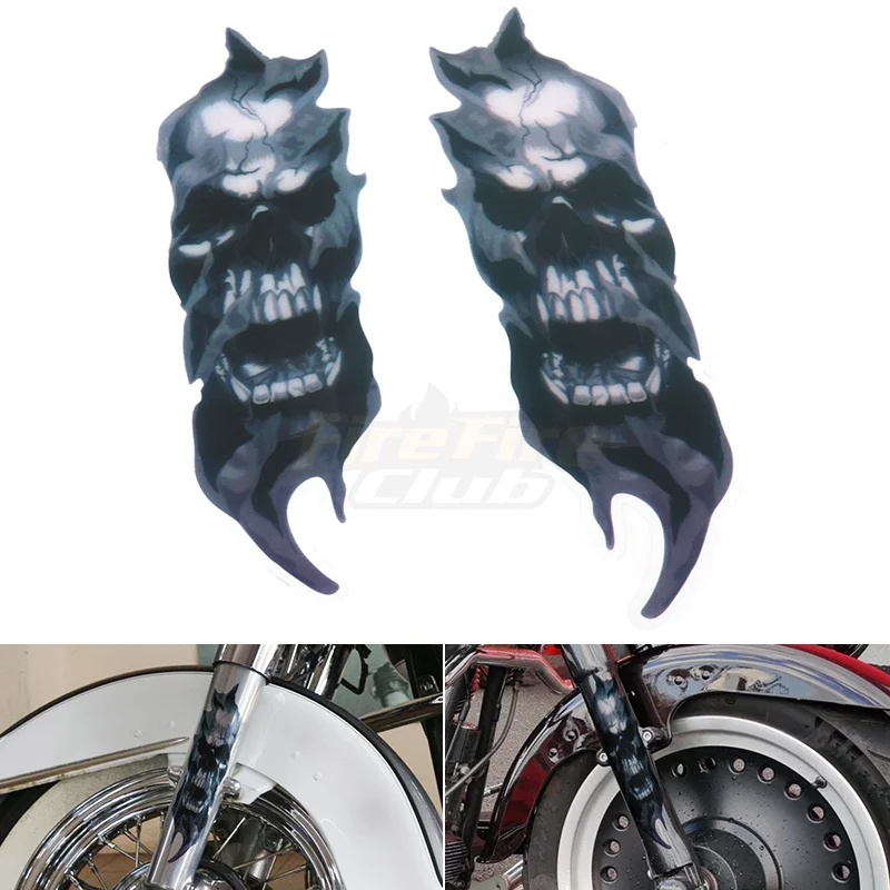 2 Pcs Motorcycle Front Fork Skull Decals Graphic Sticker Universal Self-Adhesive Weatherproof sticker10mm x 10mm strong universal guaranteed void sticker 2sheets total 208pcs adhesive warranty fragile seal label