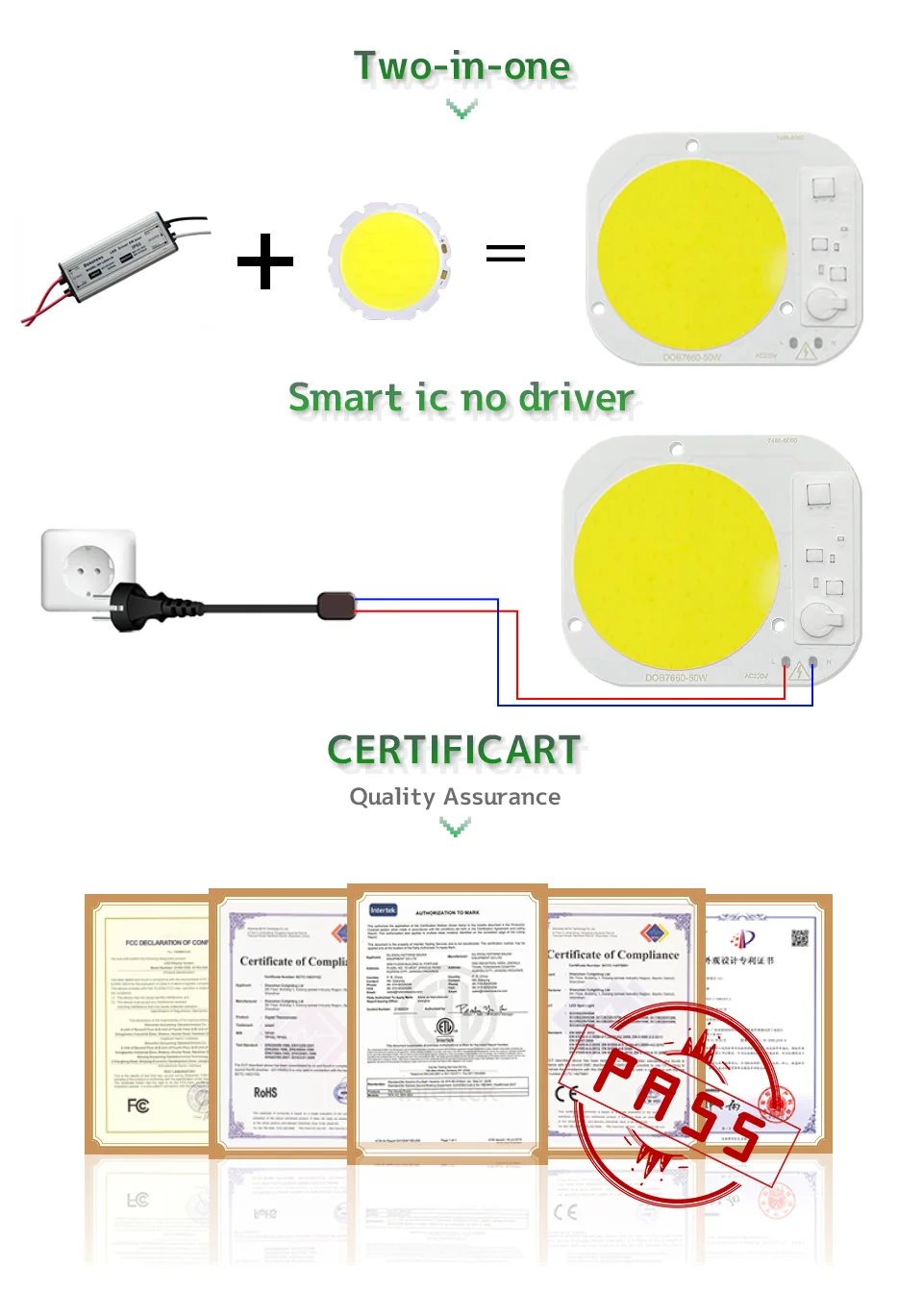 Description Picture 6 of itemLED Chip COB Driveless 50W AC 220V Round Φ60mm Flip Lamp Beads Driverless Smart IC Bulb Lampada For DIY Floodlight Spotlight