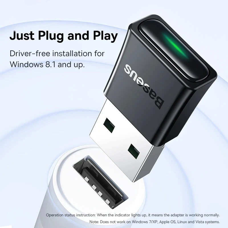 Baseus Adapter USB Bluetooth Bluetooth 5.3 Dongle Adaptador do laptopa PC głośnik bezprzewodowy odbiornik Audio nadajnik USB