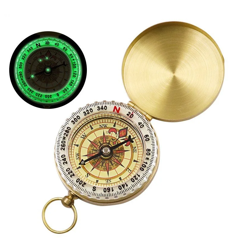 Survival Compass Hiking Brass Portable Pocket Watch Type Camping Outdoor Travel Tactical Tool Luminous Waterproof