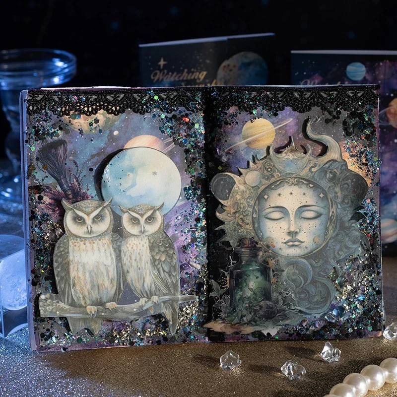 

30Pieces Material Paper Starry Sky Moon Phase Handbook Writing Primer Supplies Notebooks Background Scrapbook Cut 172*117MM