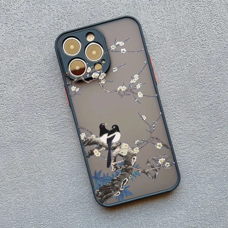 Birds Watercolor Pattern Shockproof Phone Case with Floral Design