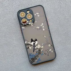 Birds Watercolor Pattern Shockproof Phone Case with Floral Design - iPhone 11 (Black GDHN 1)