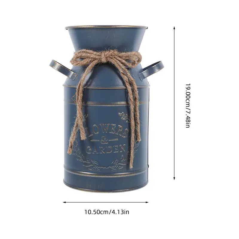 Vintage Metal Flower Vase Galvanized Milk Can Shabby Chic Flower Bucket Farmhouse Plant Pot Handle Flower Arrangement Barrel 6