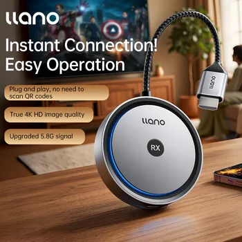 Llano 4K Wireless Screen Mirroring Adapter 5.8G – Phone to TV HDMI Display Dongle Plug & Play No App, 30M Range, Wireless Display Receiver for iPhone, Android, Laptop & Projector