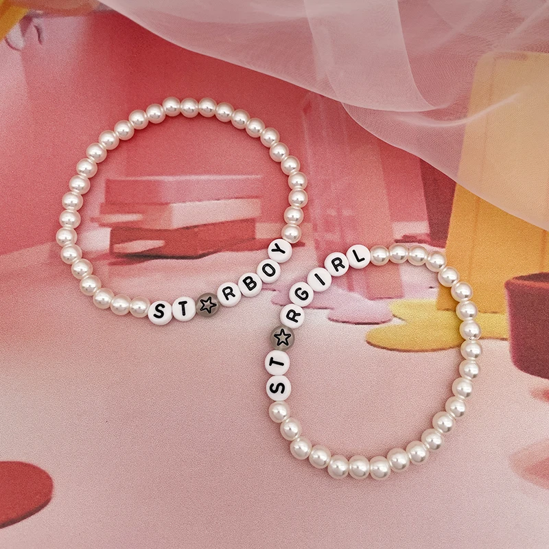 Pearl Bracelet StarGirl Star Boy Letters For Friendship Fashion Adjustable White Girl Boy's Jewelry
