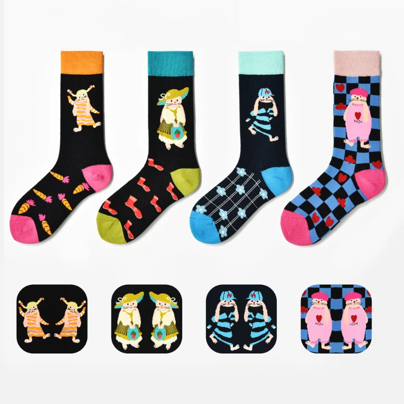 New Design Socks Trendy Mid tube Socks ins Japanese Cartoon Animal Cute Versatile Fashion Socks