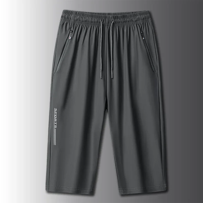 Ice Silk Seven-Foot Pants Men's Summer Ultra-Thin Breathable Quick-Drying Large Size Casual Loose Sports Mid-Pants