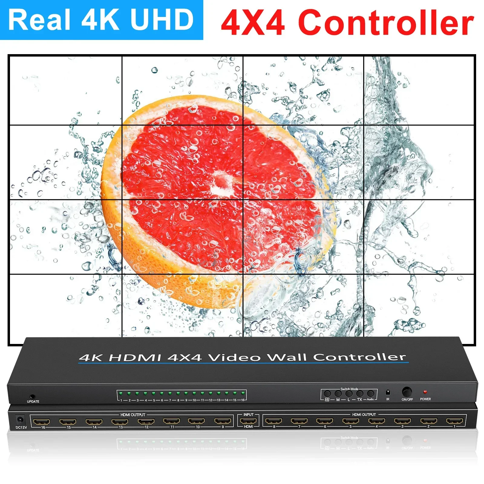 Hd 4K 4X4 Wall Controller 16 Tv Wall Processor Grande Schermo Video Wall Splicer Box 2X2 3X3 2X3 2X4 2X6 3X4 Multi Image Stitching
