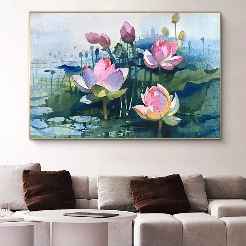 Modern Watercolor Lotus Canvas Painting Summer Flower Posters And Prints  Wall Art For Living Room Home Wall Decoration Cuadros - Painting &  Calligraphy - AliExpress