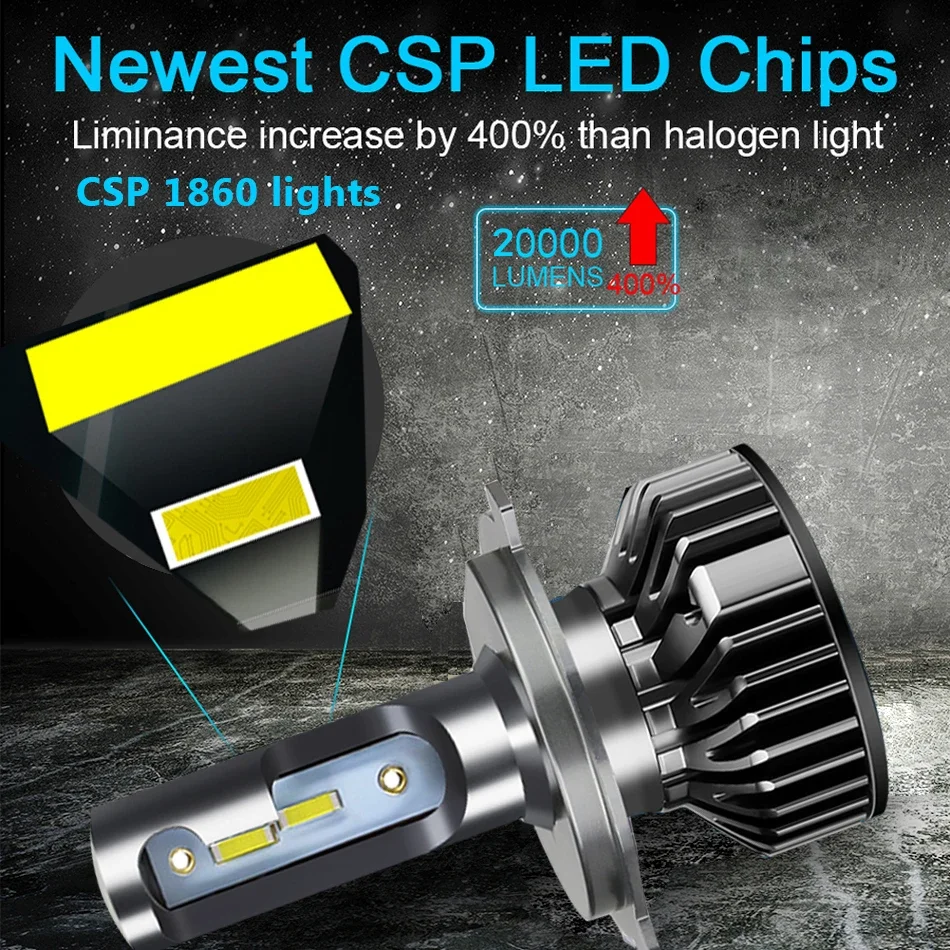 LED H7 120000LM 4300K 6000K 8000K 3000K HB3 HB4 9005 9006 H3 H1 H8 H4 H11 H9 H13 Turbo Canbus Led Car Headlight CSP CHIP 2Pcs