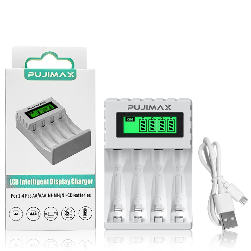 PUJIMAX LCD Display Smart Intelligent Battery Charger With 4 Slots For AA/AAA NiCd NiMh Rechargeable Batteries aa aaa Charger for battery charger,battery charger adapter