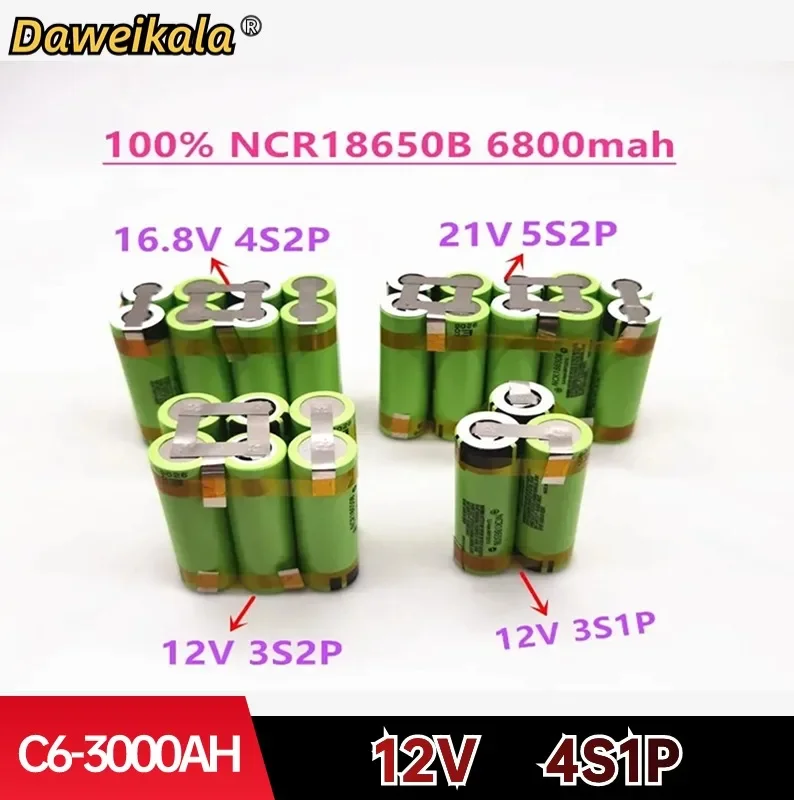 

2024 New original NCR18650B 12V 16.8V 21V 25V Battery Pack NCR18650B 6800mah 20A Discharge Current for shura screwdriver battery