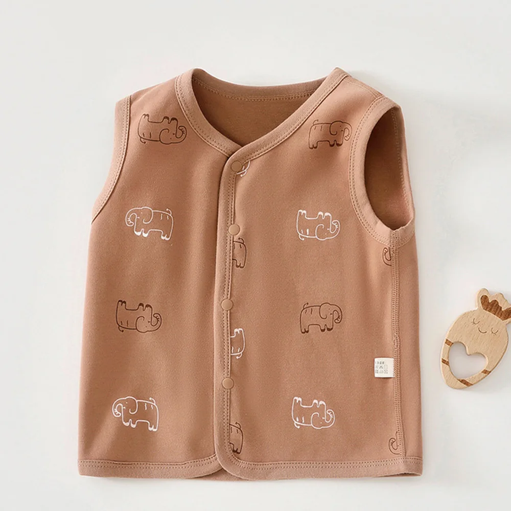  조끼 100% 코튼 봄 가을 귀여운 동물 프린트 남여  조끼 소년 소녀  겉옷 양복 조끼